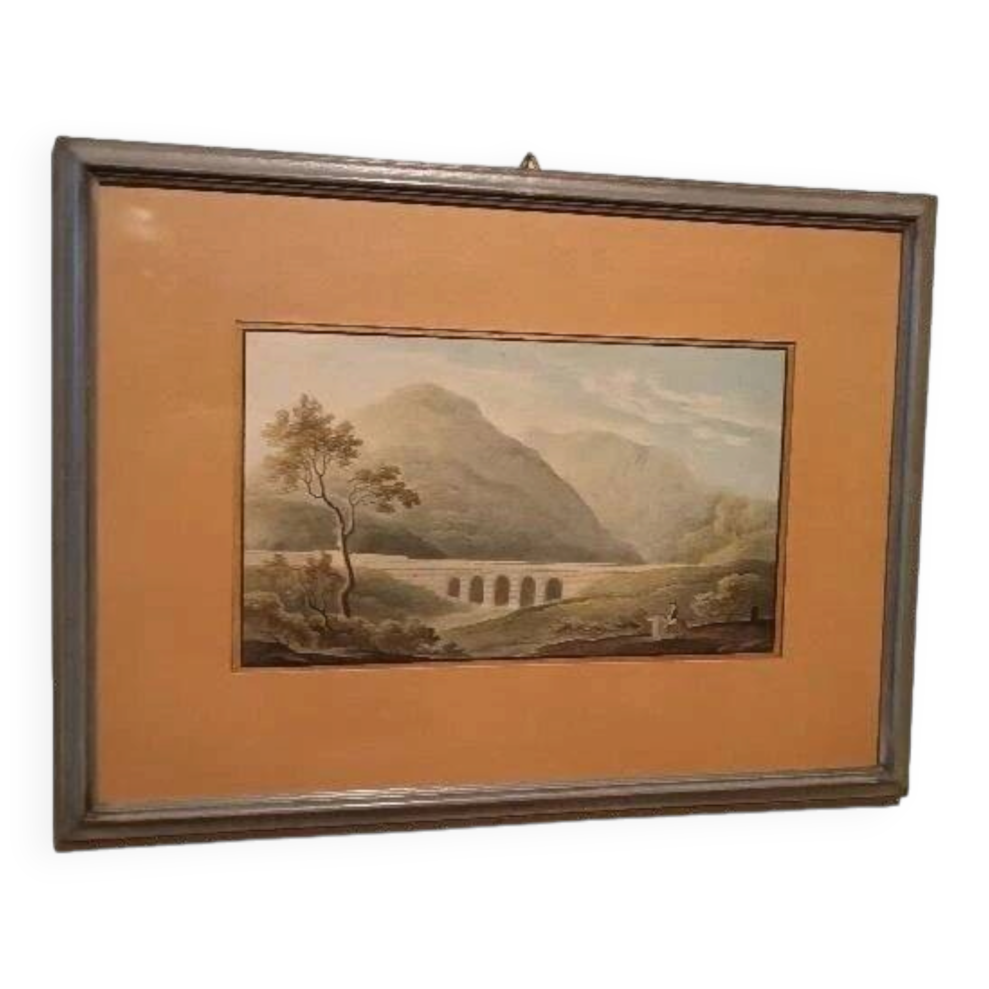 19th Century Watercolour on Paper – Landscape with Aqueduct and Bridge