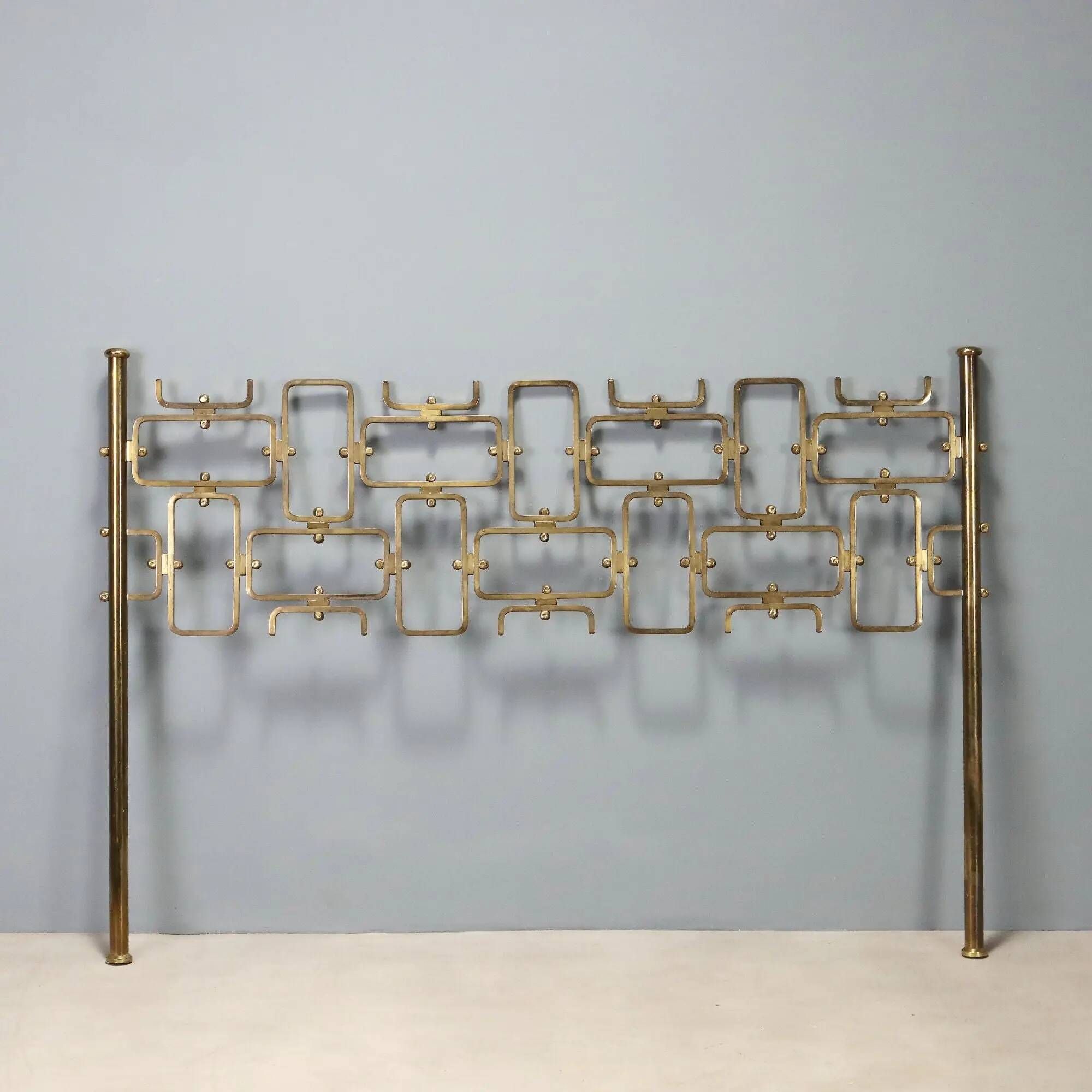 Vintage headboard for double bed in brass, geometric design, Italy, 1960s.