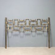Vintage headboard for double bed in brass, geometric design, Italy, 1960s.