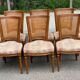 Set of 6 Louis XVI style chairs with caned backs and 70s jacquard fabric.