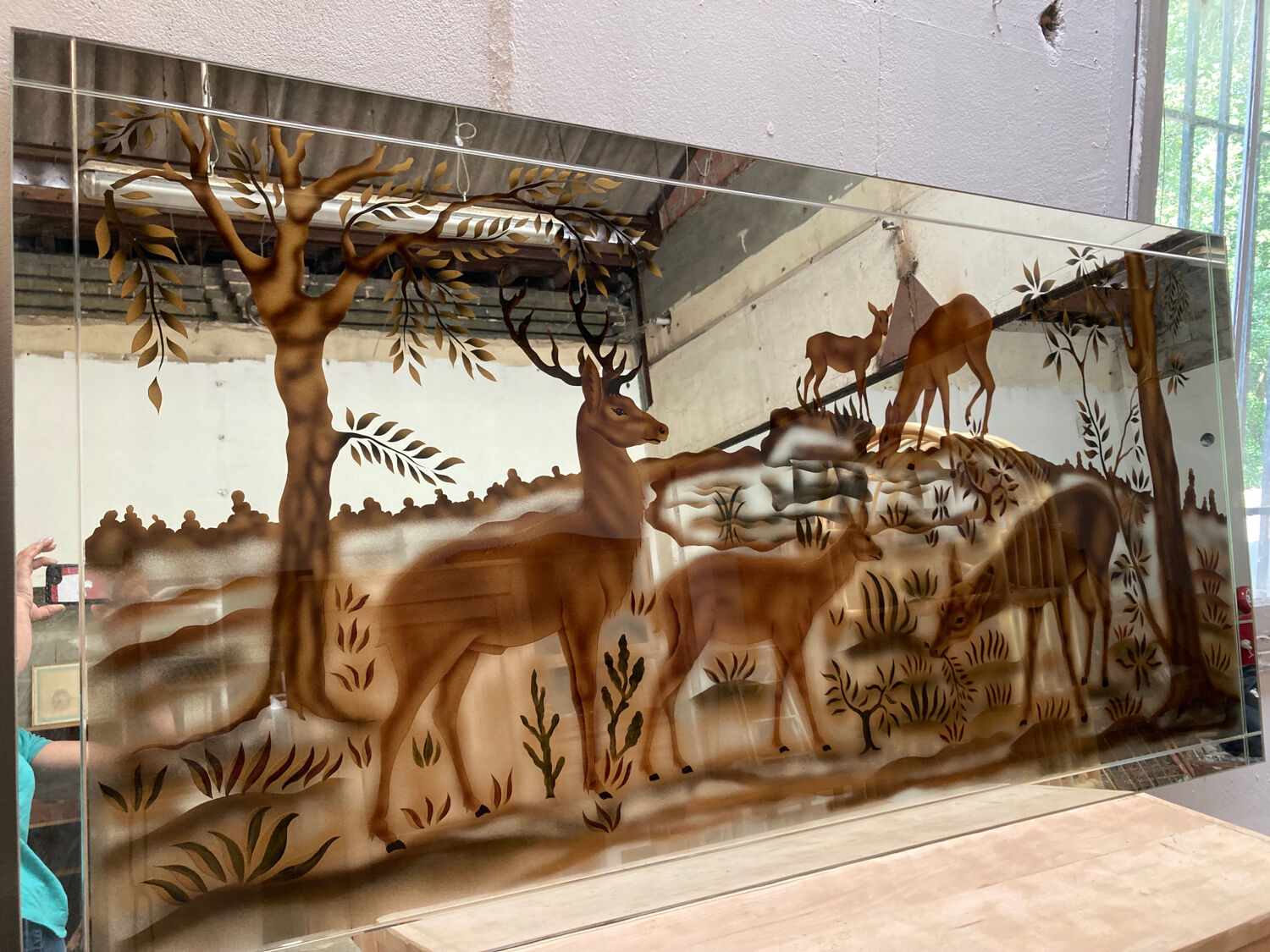 Doe-themed eglomized mirror