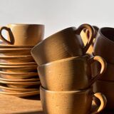 Set of 10 CNP village stoneware coffee cups and saucers