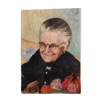 French vintage oil portrait, signed Hélène, 1958