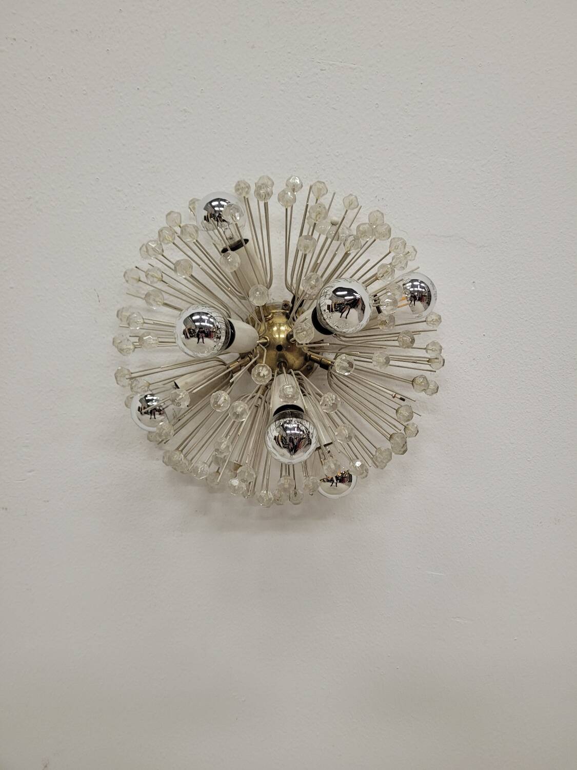 Vintage sputnik wall lamp emil stejnar in brass and glass 1960s