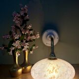 Elbow wall light, vintage glass lampshade from Clichy in pink.