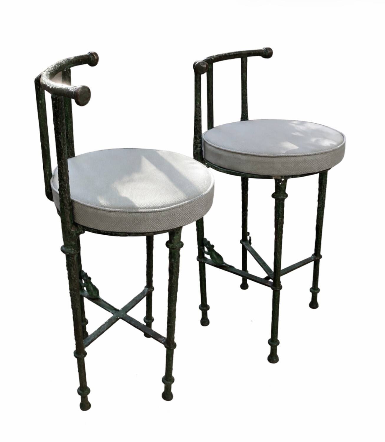 Pair of patinated bronze stools in the spirit of Giacometti.
