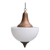 Large mid-century metal and opaline glass french pendant light