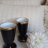 Set of two pretty black and gold mazagrans in Limoges porcelain