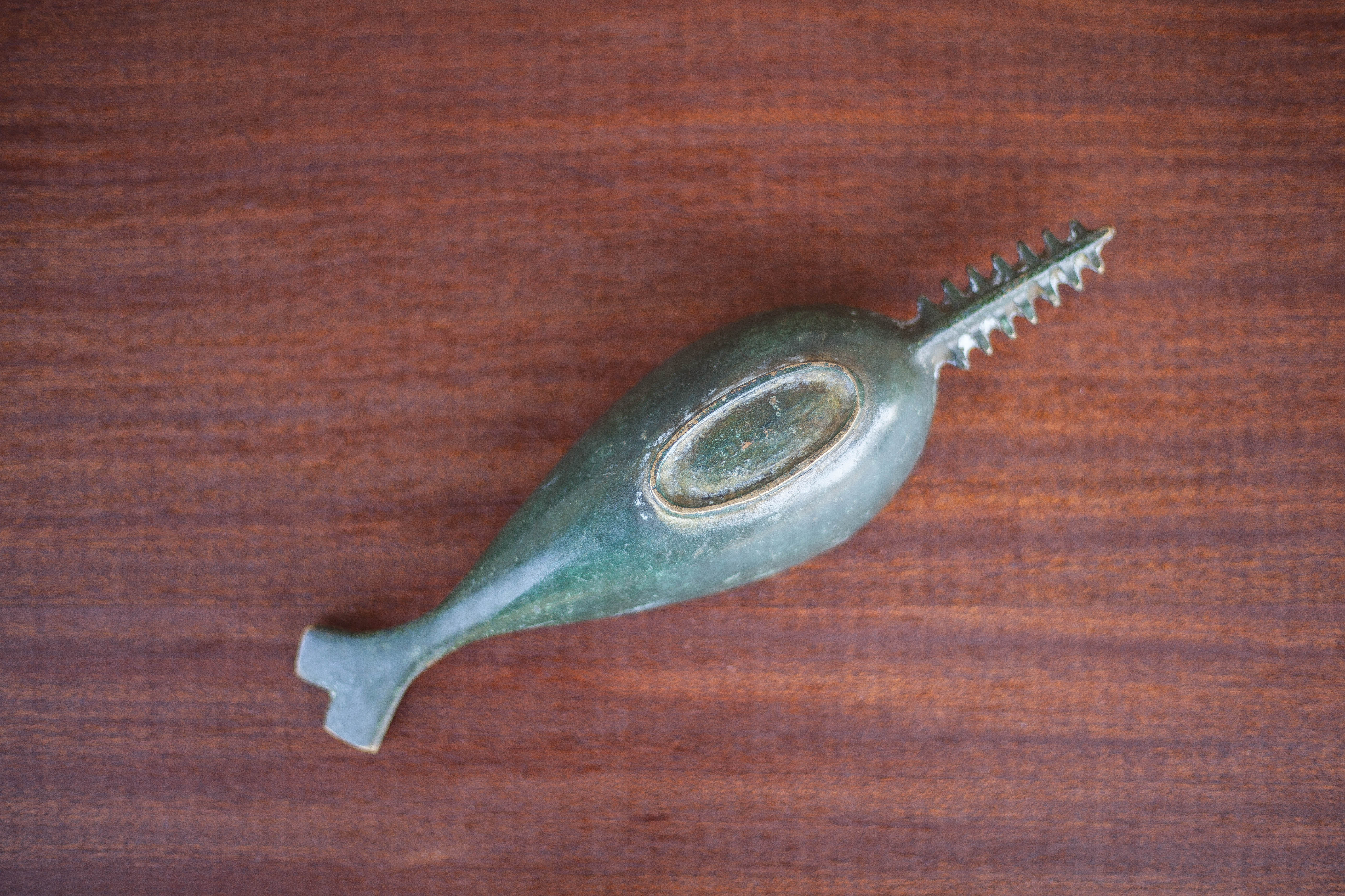 Brass ashtray, fish saw, modernist, decoration