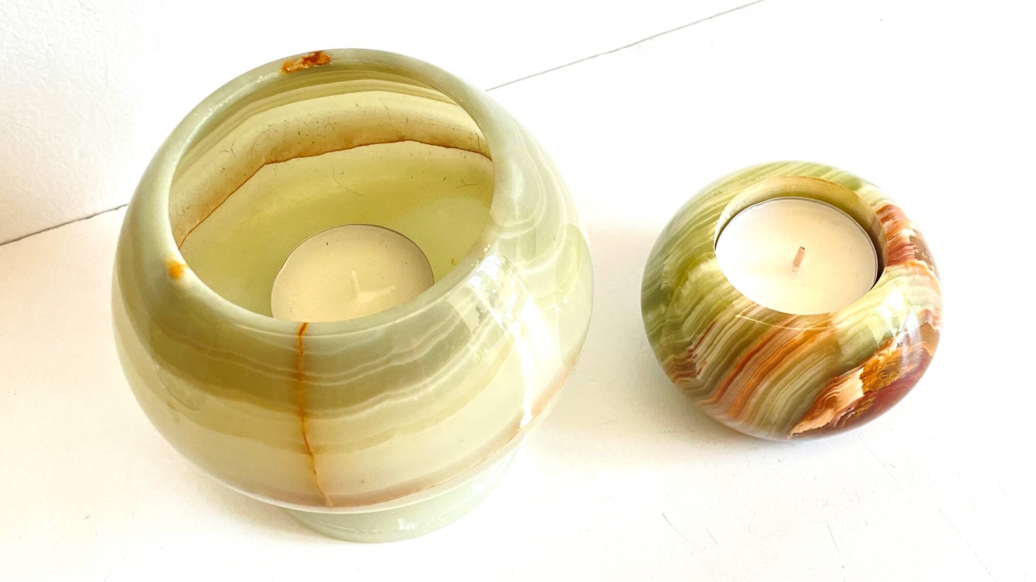 2 70s design onyx candle holders