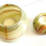 2 70s design onyx candle holders