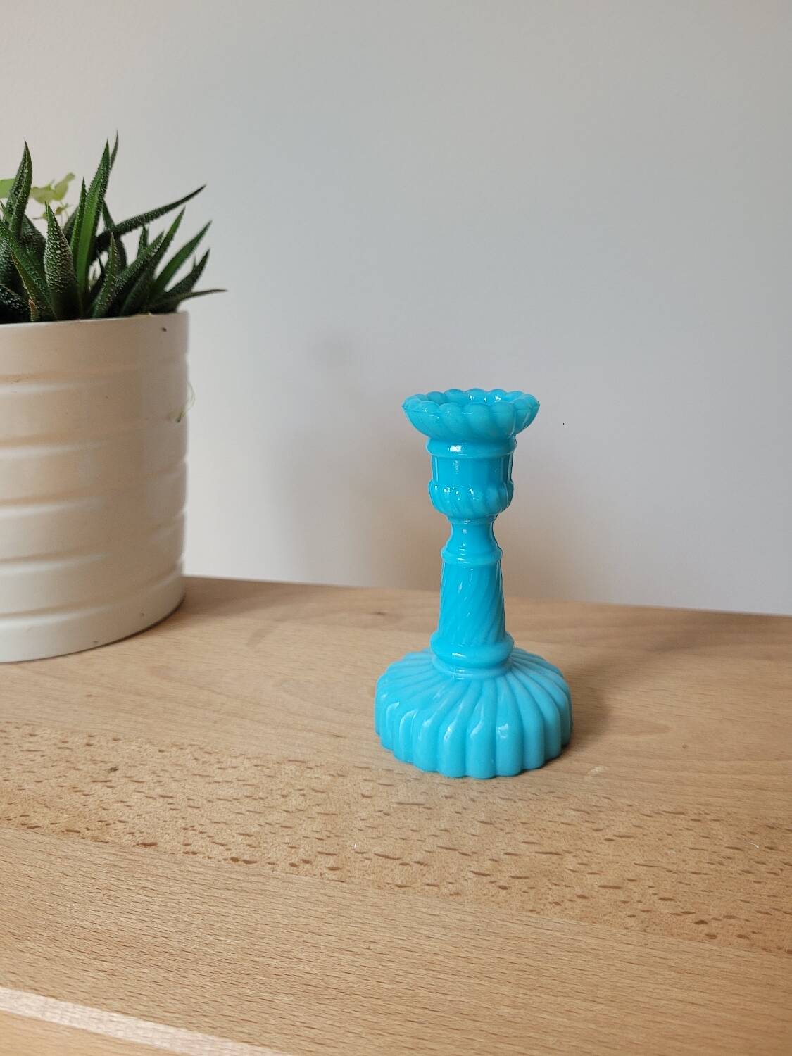 Blue opaline candle holder