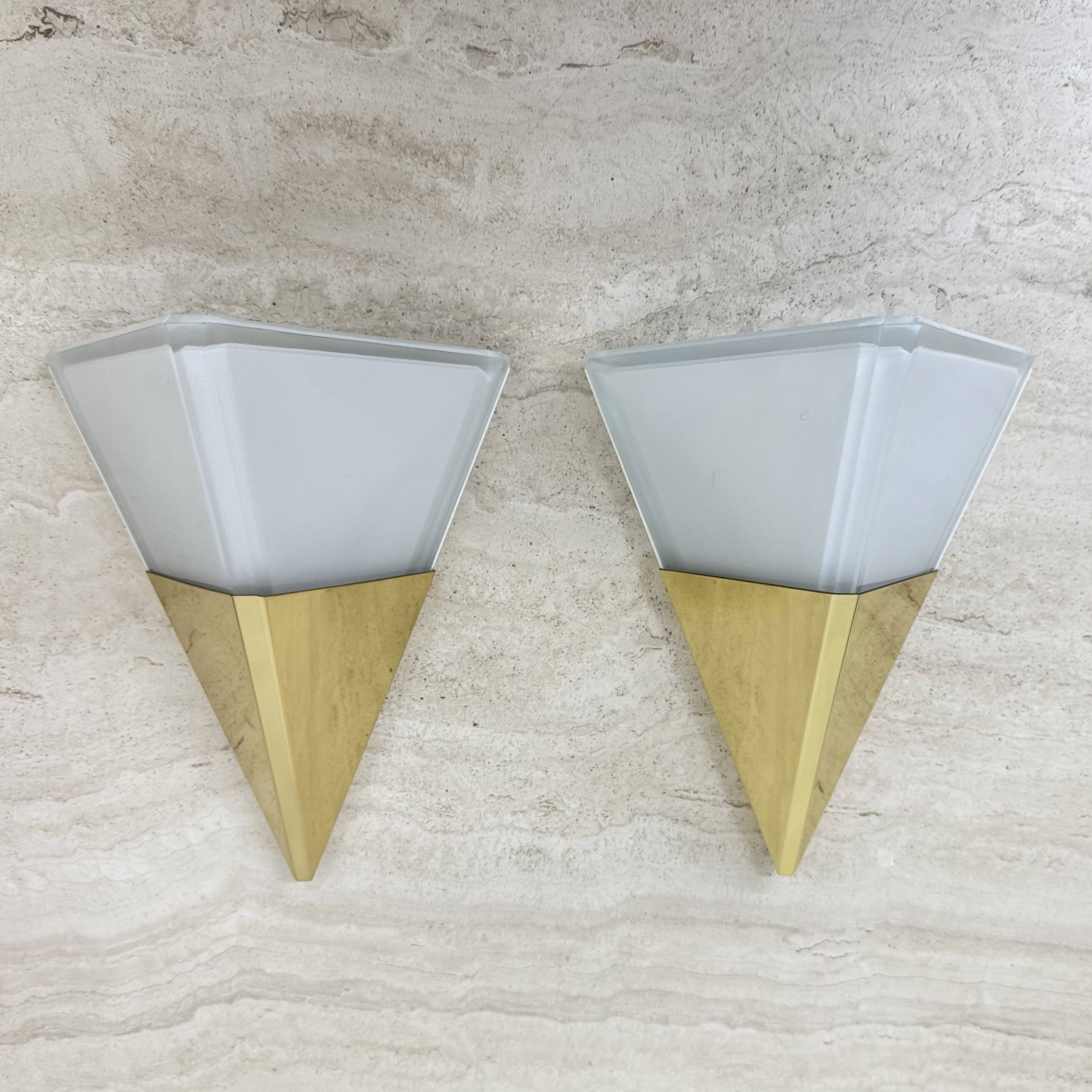 Set of 2 Limburg Glashütte brass and glass wall lamps sconce , 1970s