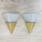 Set of 2 Limburg Glashütte brass and glass wall lamps sconce , 1970s