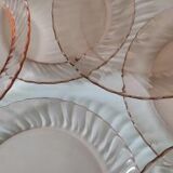 6 plates in pink Arcoroc glasses