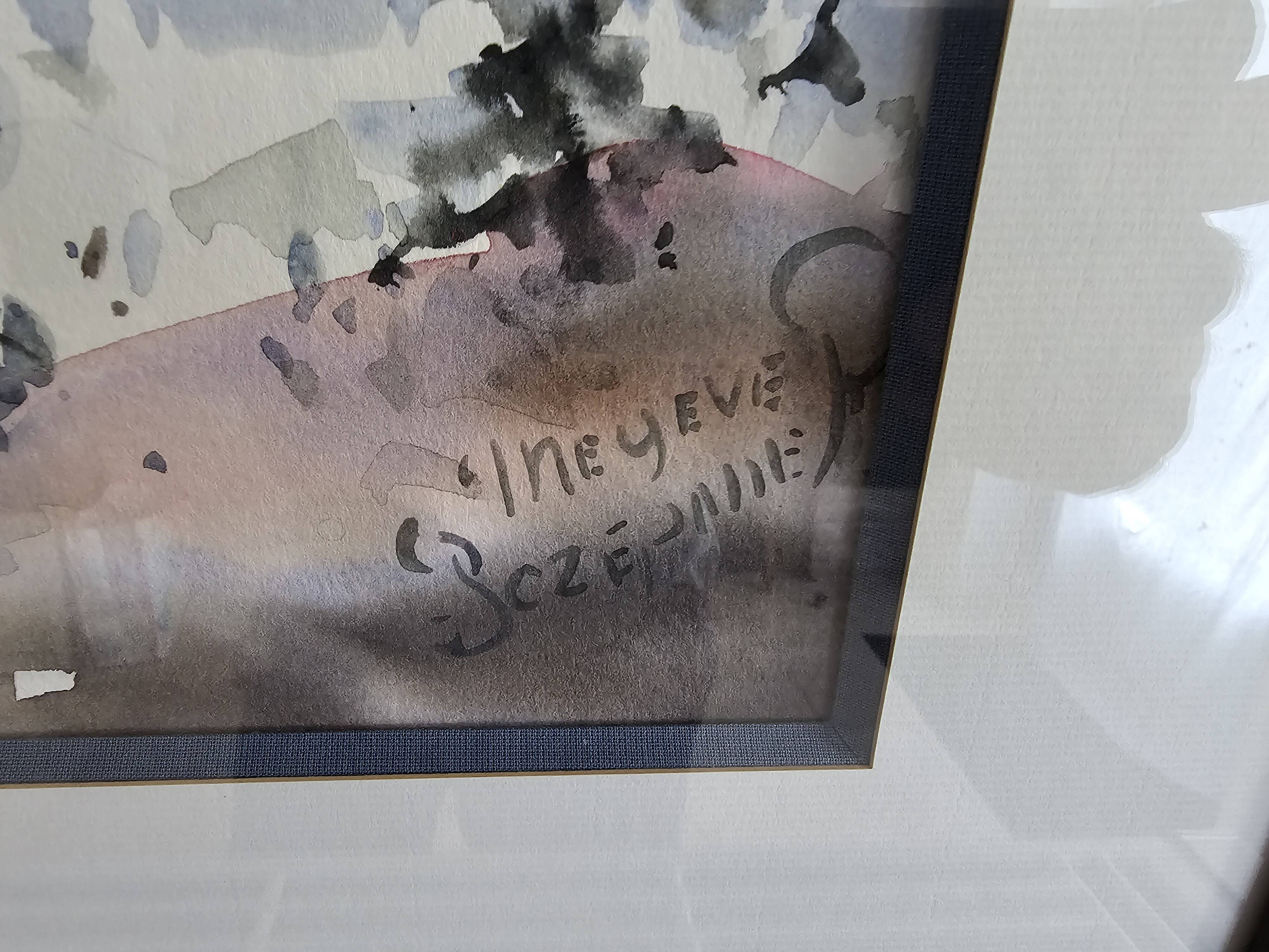 Painting - Watercolor snow landscape - View of Megève Signed