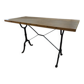 Old bistro table with oak top, cast iron base, 118 cm L