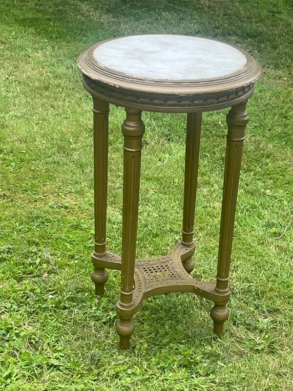 Sellette ou petite table d'appoint de style Louis XVI, plateau marbre - H 77 cm