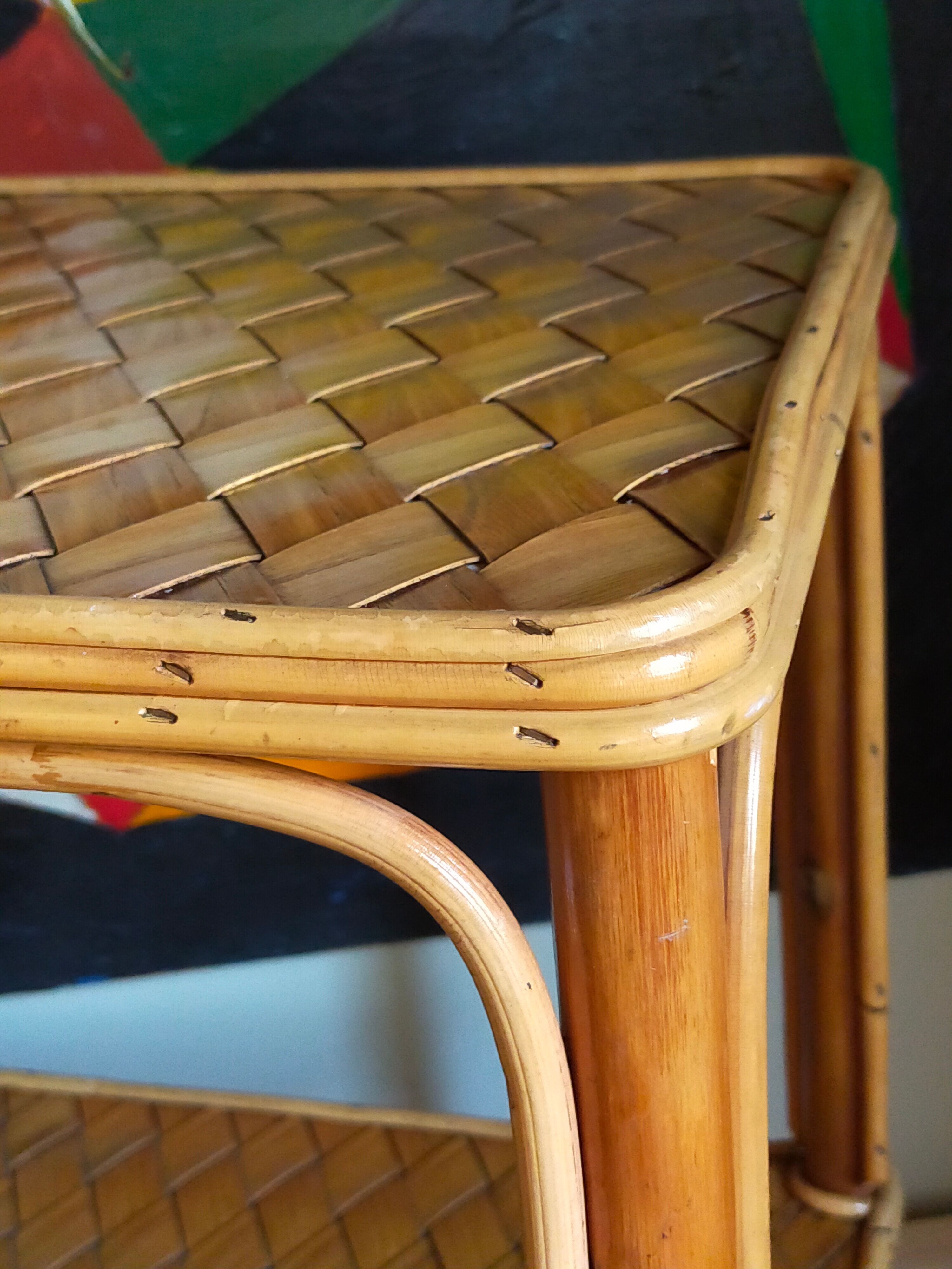 Side service table in wood and rattan 50s