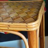 Side service table in wood and rattan 50s