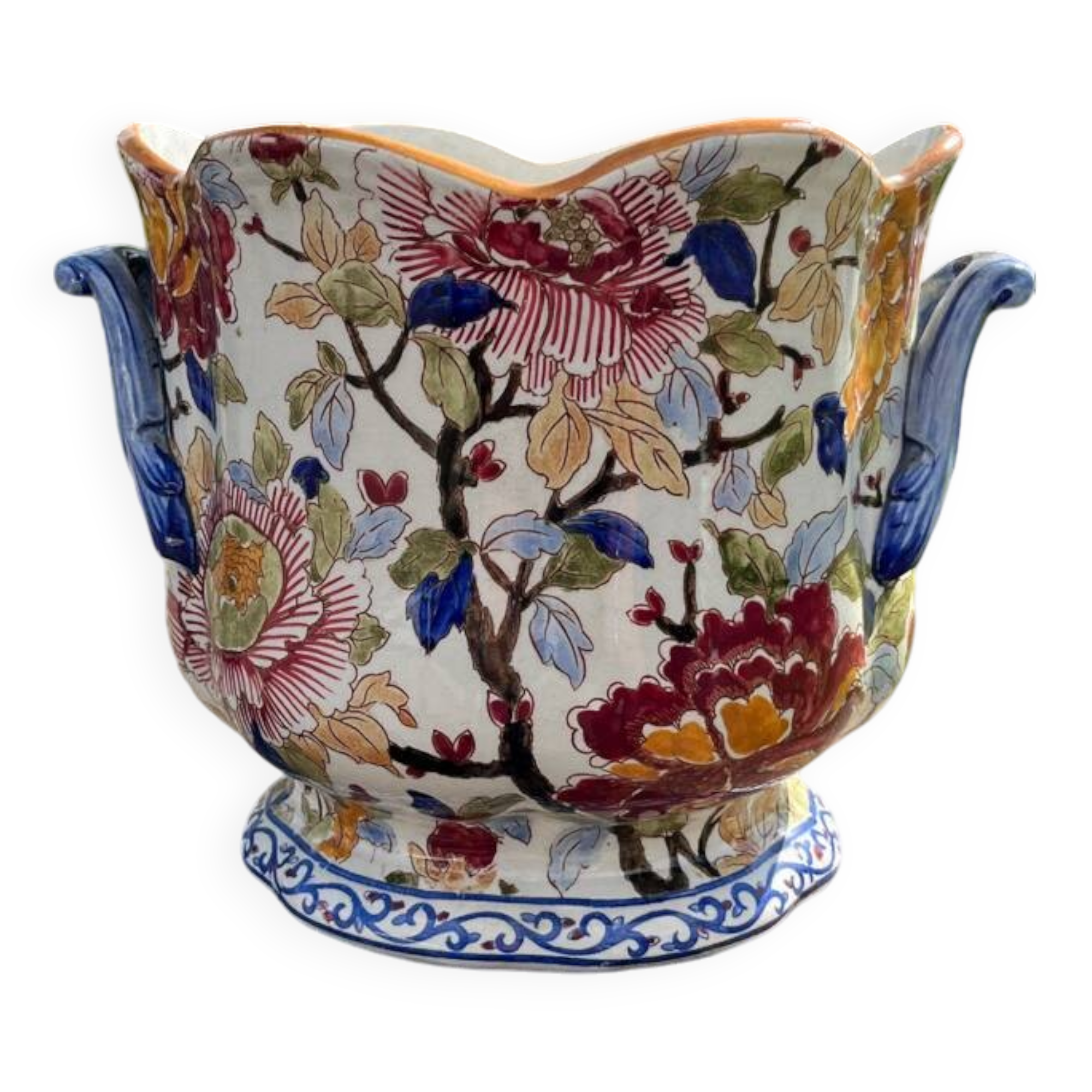 Large pot or vase in Gien earthenware with Peony decor