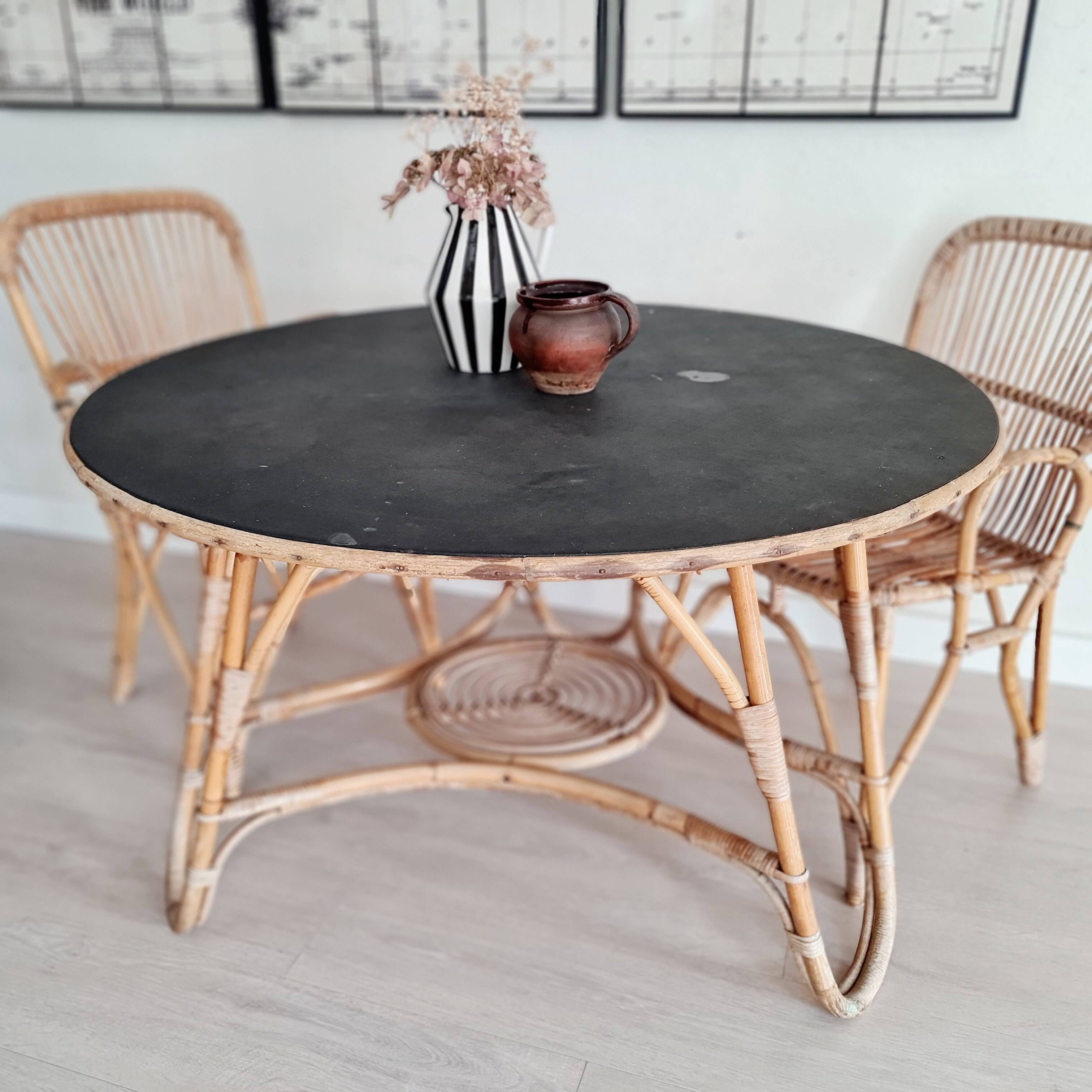 1960s tripod rattan dining table