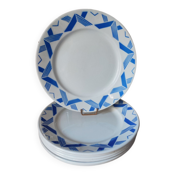 6 assiettes plates art déco en faïence