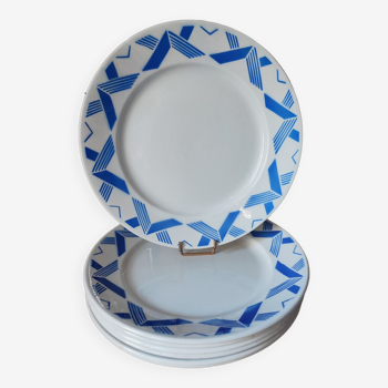6 flat art deco earthenware plates
