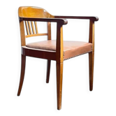 Swiss Art Deco Wood Armchair with Brown Leather Seat, 1930s