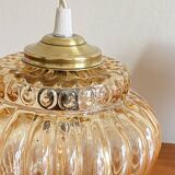 Lampe suspension baladeuse tulipe ancienne en verre doré LAMP-7405