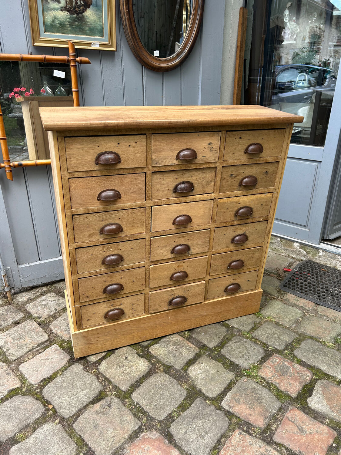 Oak craft cabinet with drawers