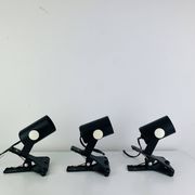 3 clip-on spotlights, black metal, 1960s, vintage