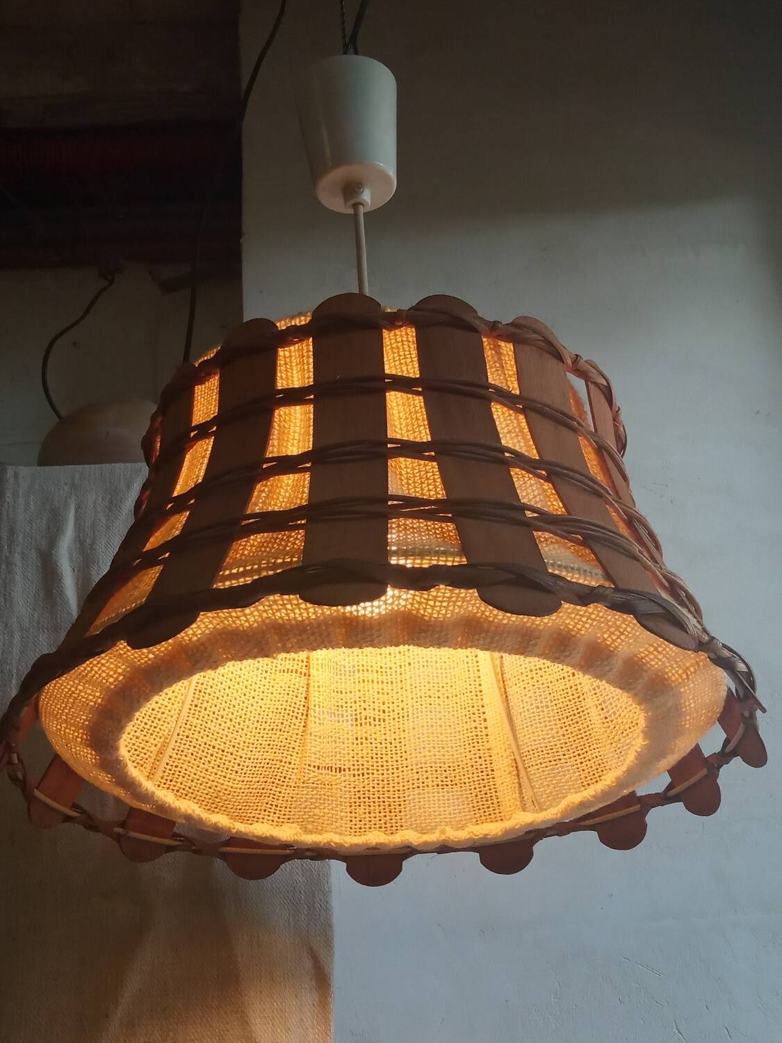 Scandinavian teak pendant light, made in the GDR, 1960s