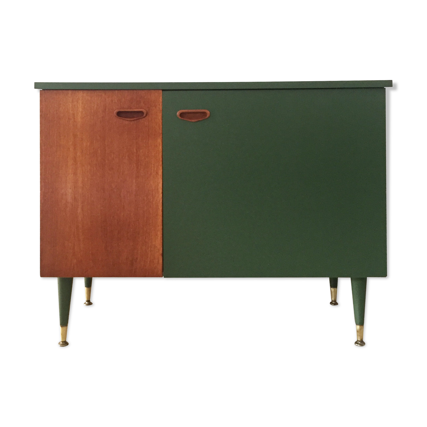 Vintage Scandinavian buffet with wooden compass feet and brass