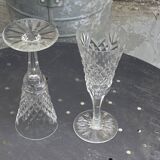 6 champagne flutes in glass and transparent crystal, antique chiseled