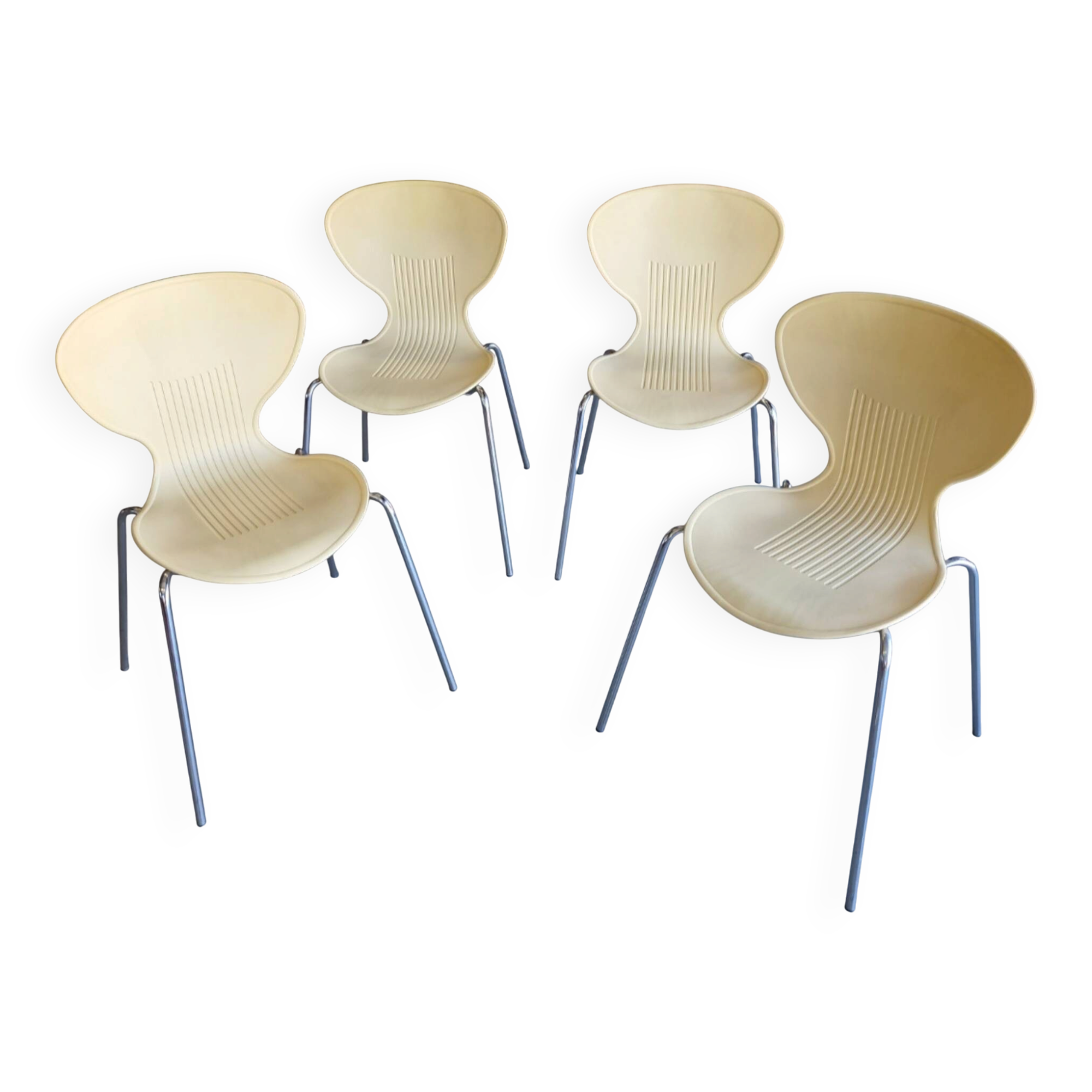 Lot de 4 chaises design vintage – crème & chrome