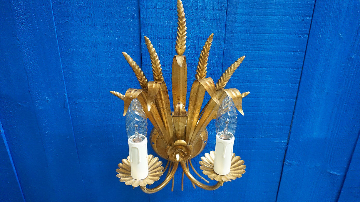 Italian 1960 Hollywood Regency Gilt Metal Sheaf of Wheat Wall Sconces, 1 of 7