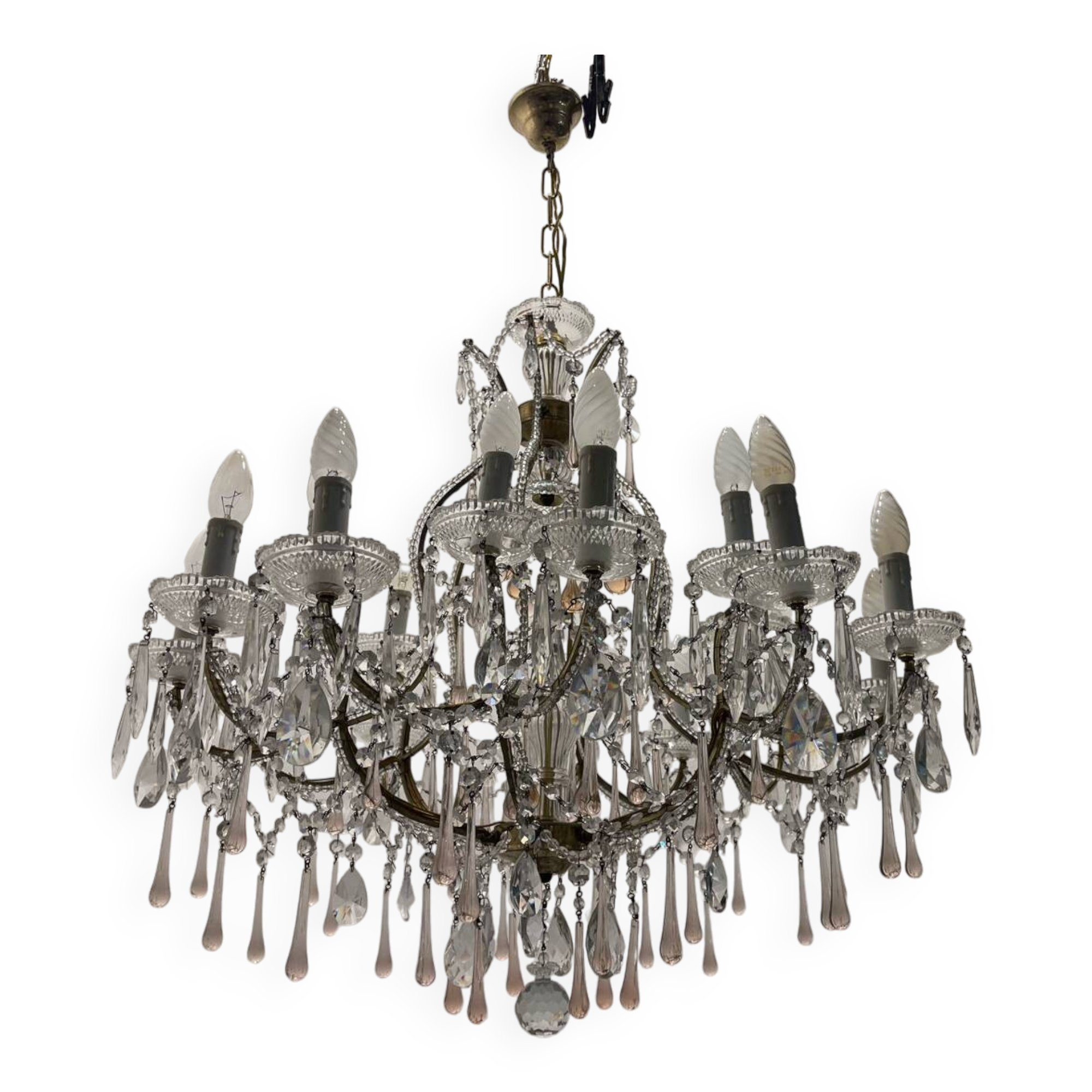 Large Crystal Beaded Pink Murano Glass Chandelier
