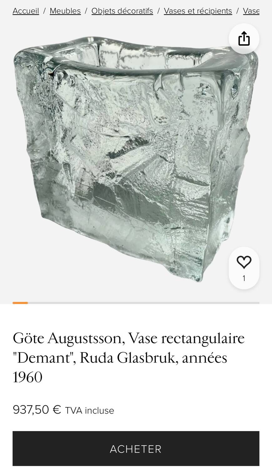 Brutalist vase "Demant" Göte Augustsson - Ruda Glasbruk - Sweden 1960