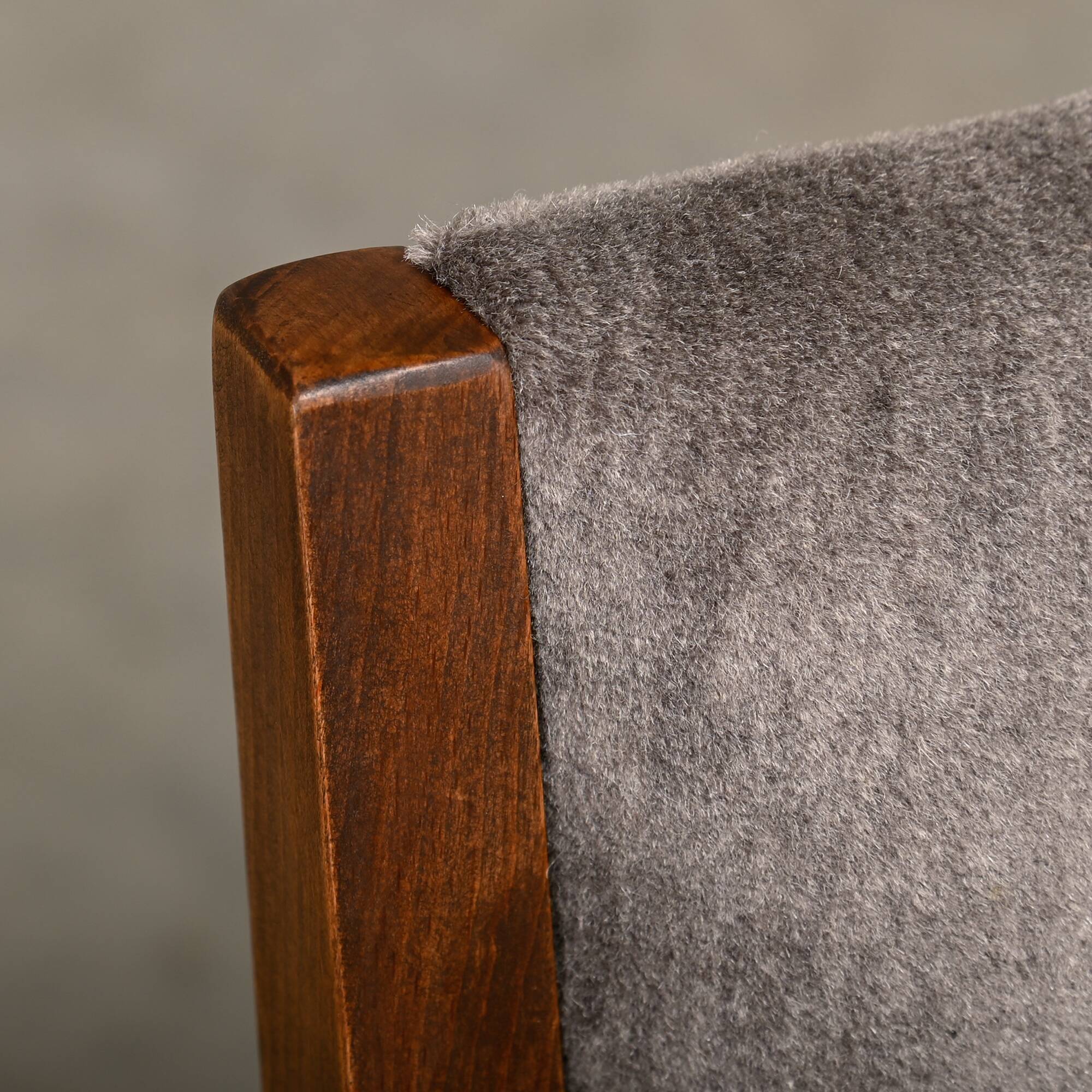 Fritz Hansen Armchair in stained beech wood and warm Grey Mohair, 1940s