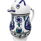 Vintage blue and green ceramic cat-shaped jug carafe