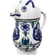 Vintage blue and green ceramic cat-shaped jug carafe
