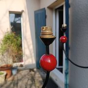 pair of vintage black metal chandeliers with red balls 1950/1970