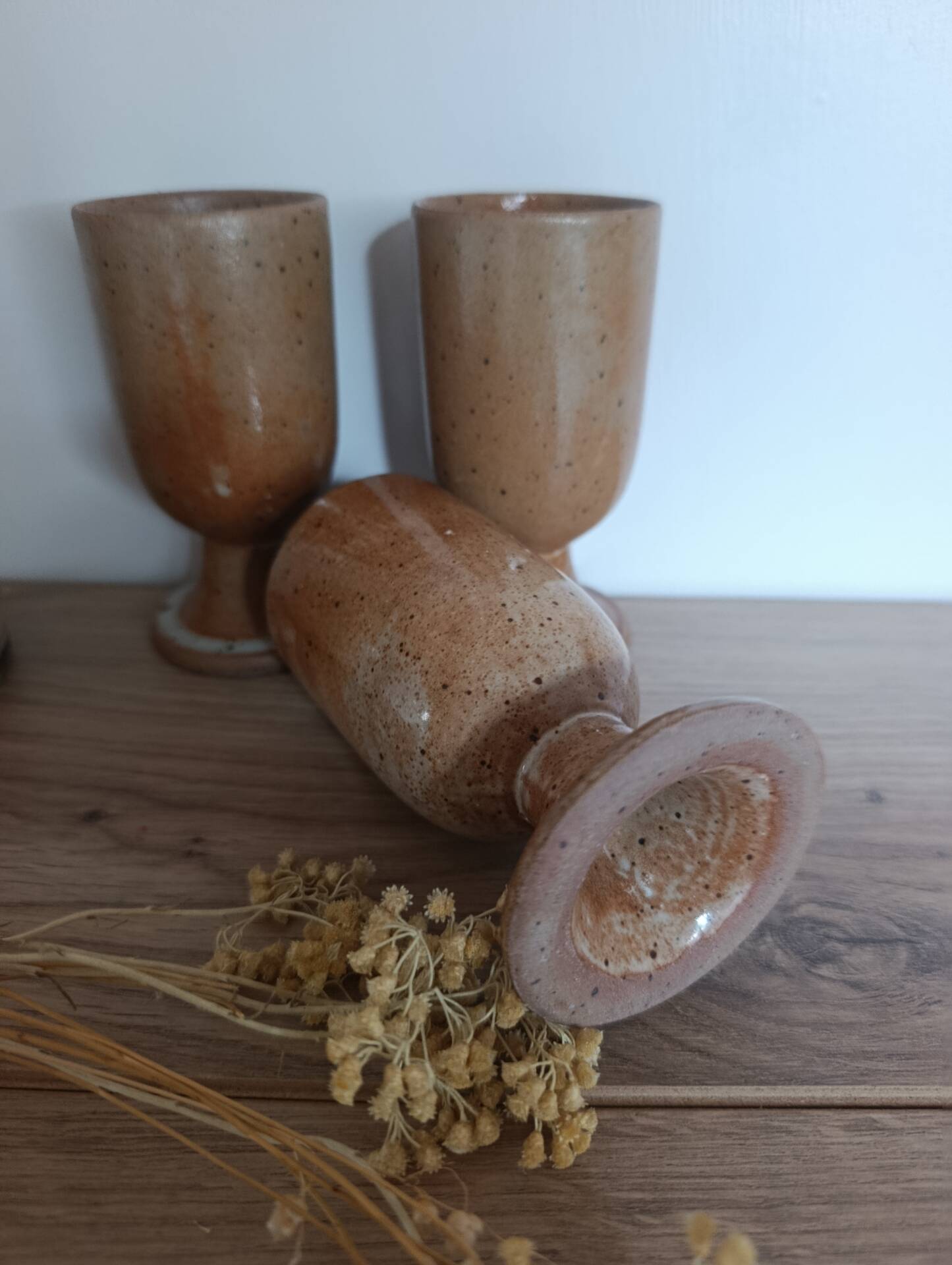 3 mazagrans / authentic vintage natural stoneware cups
