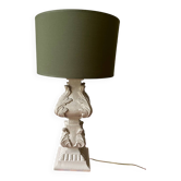 Lampe bois patiné blanc d’ivoire
