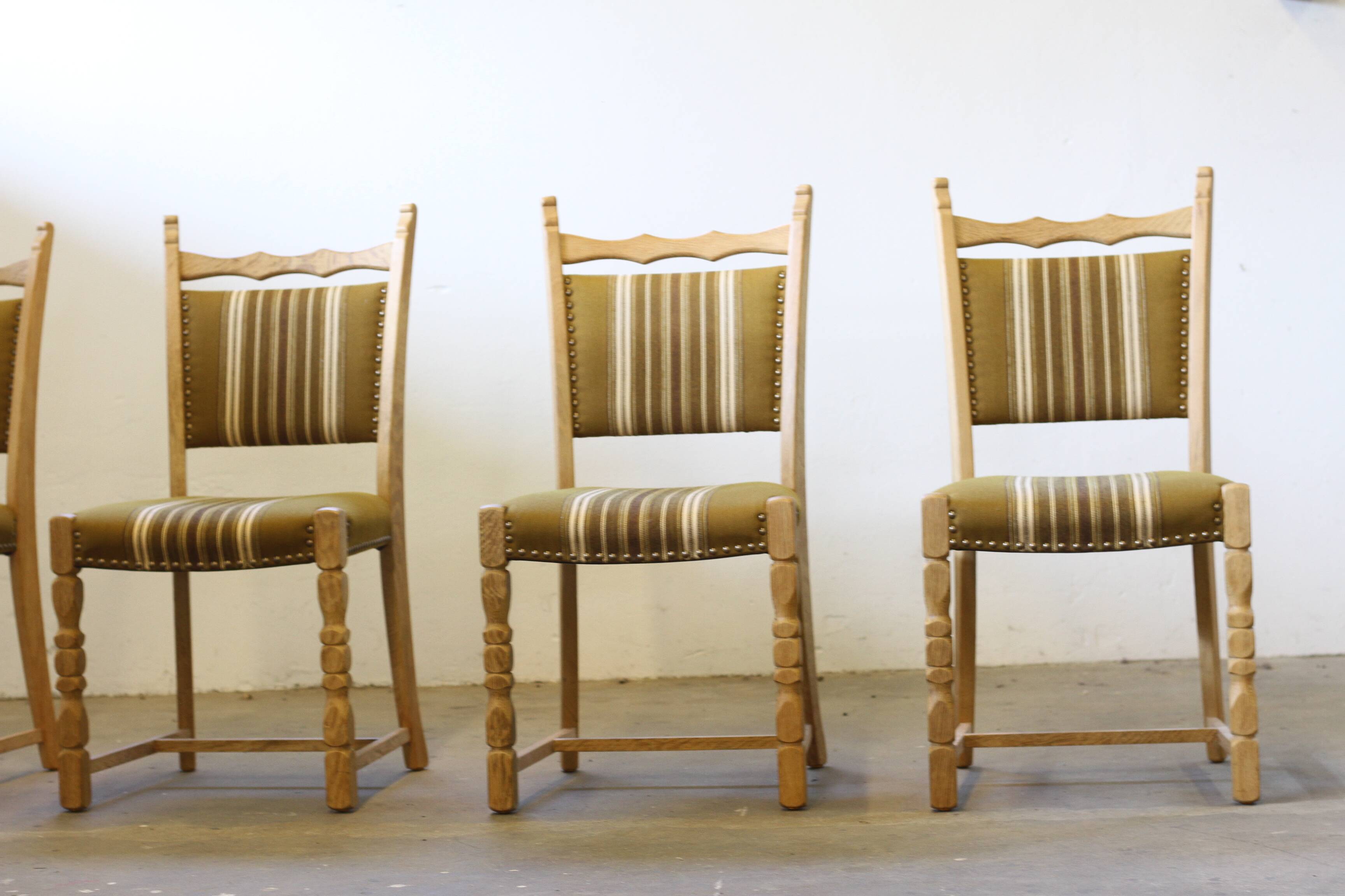 Brutalist Danish Modern Oak Dining Chairs in the style of Henning Kjærnulf