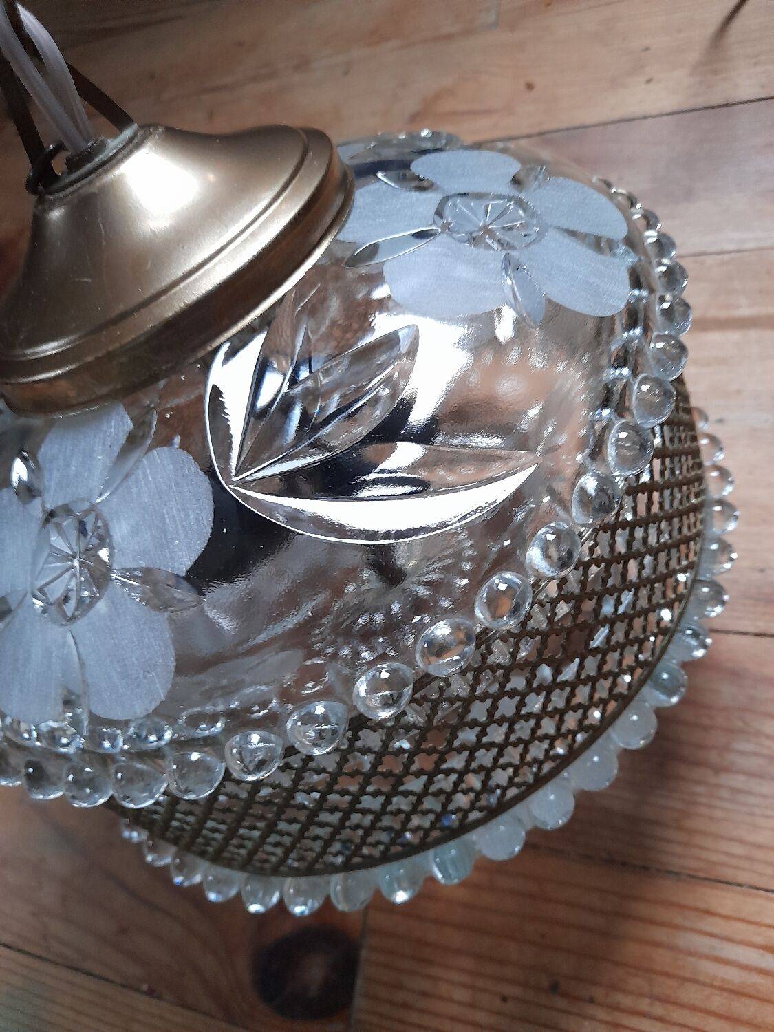 Chandelier crystal décor polished flowers, vintage 1950 style art deco