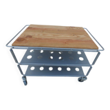 Metallic trolley with wheels, 3 levels with wooden top.