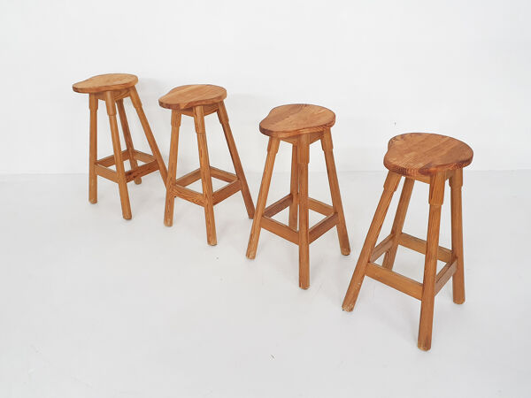 Tabourets de bar scandinaves modernes en pin des années 1970