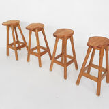 Scandinavian modern pinewood bar stools 1970's